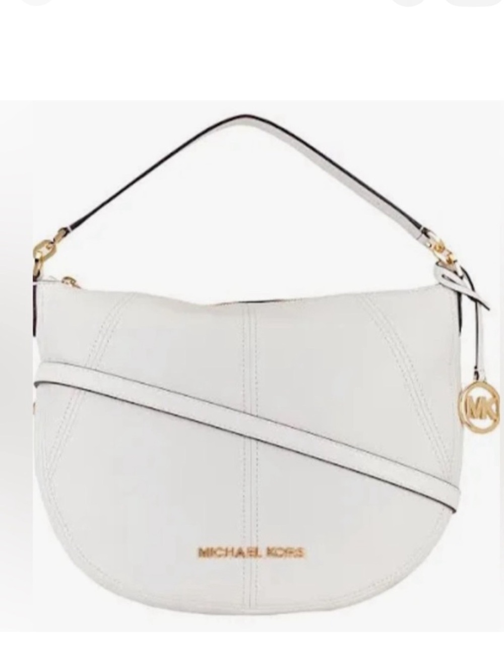 MICHAEL Michael Kors BEDFORD🤍WHITE🤍LEATHER MEDIUM CRESCENT SHOULDER BAG🌟NWT🌟